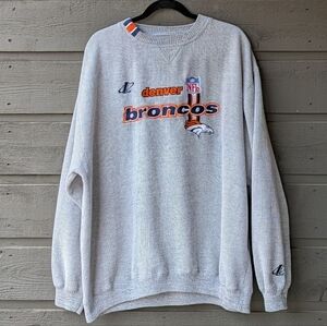 VTG Logo Athletic Denver Broncos Embroidered Ribbed Knit Sweatshirt Gray XXL